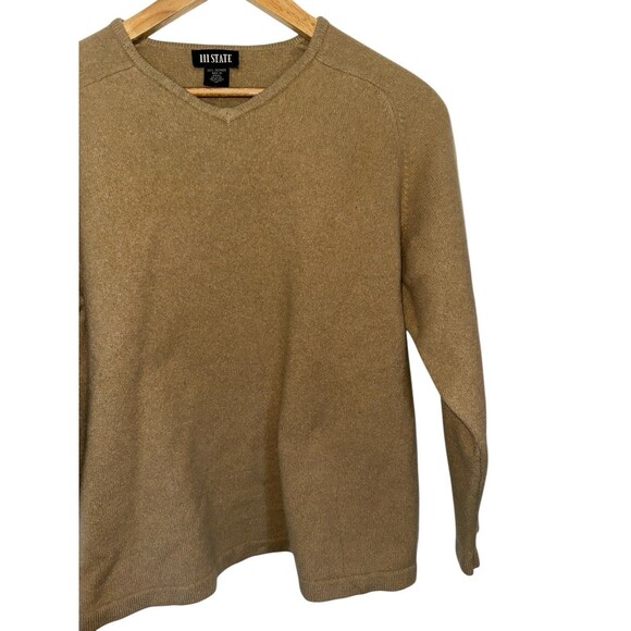 111 State 100% Cashmere Sweater Men’s Medium Tan V Neck Pullover - Picture 7 of 15